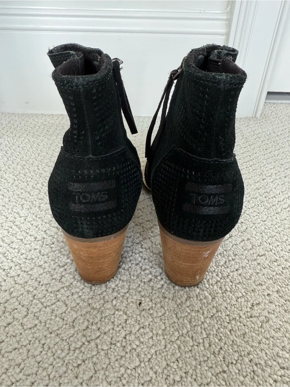 Toms Black Perforated Open-Toe Ankle Booties